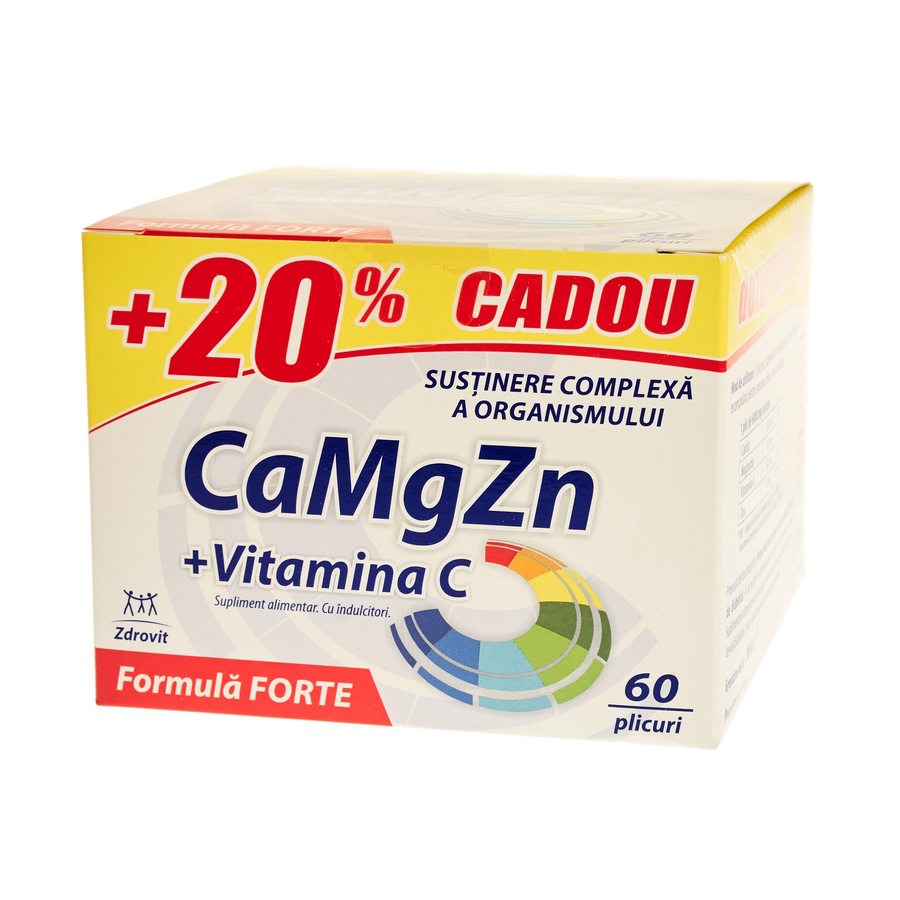Multivitamine si minerale - Zdrovit Calciu + Magneziu + Zinc + Vitamina C forte x 60 plicuri (20% cadou), medik-on.ro