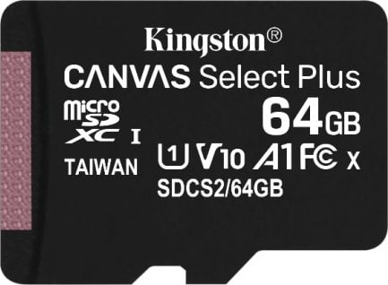 Carduri memorie -  Card Kingston Canvas Select Plus MicroSDXC, 64 GB, Clasa 10, UHS-I/U1 A1 V30, SDCS2/64GBSP