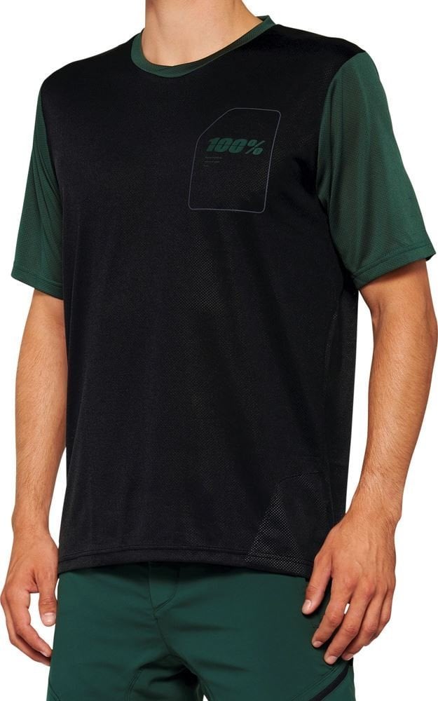 100% Tricou bărbați 100% RIDECAMP Jersey cu mânecă scurtă verde pădure neagră mărime S (NOU 2022)