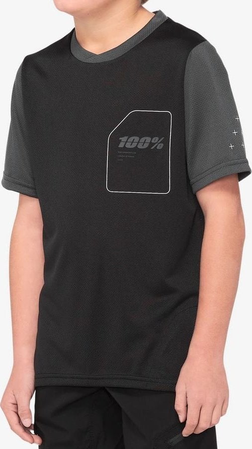 100% Tricou pentru juniori 100% RIDECAMP Youth Jersey cu mânecă scurtă, negru, cărbune. L (NOU 2021)