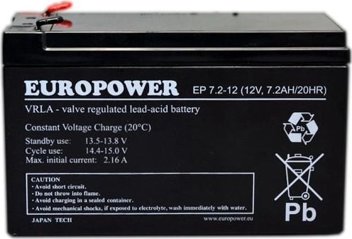 12V 7.2Ah VRLA BATTERY / EP7.2-12 T2 EUROPOWER EMU