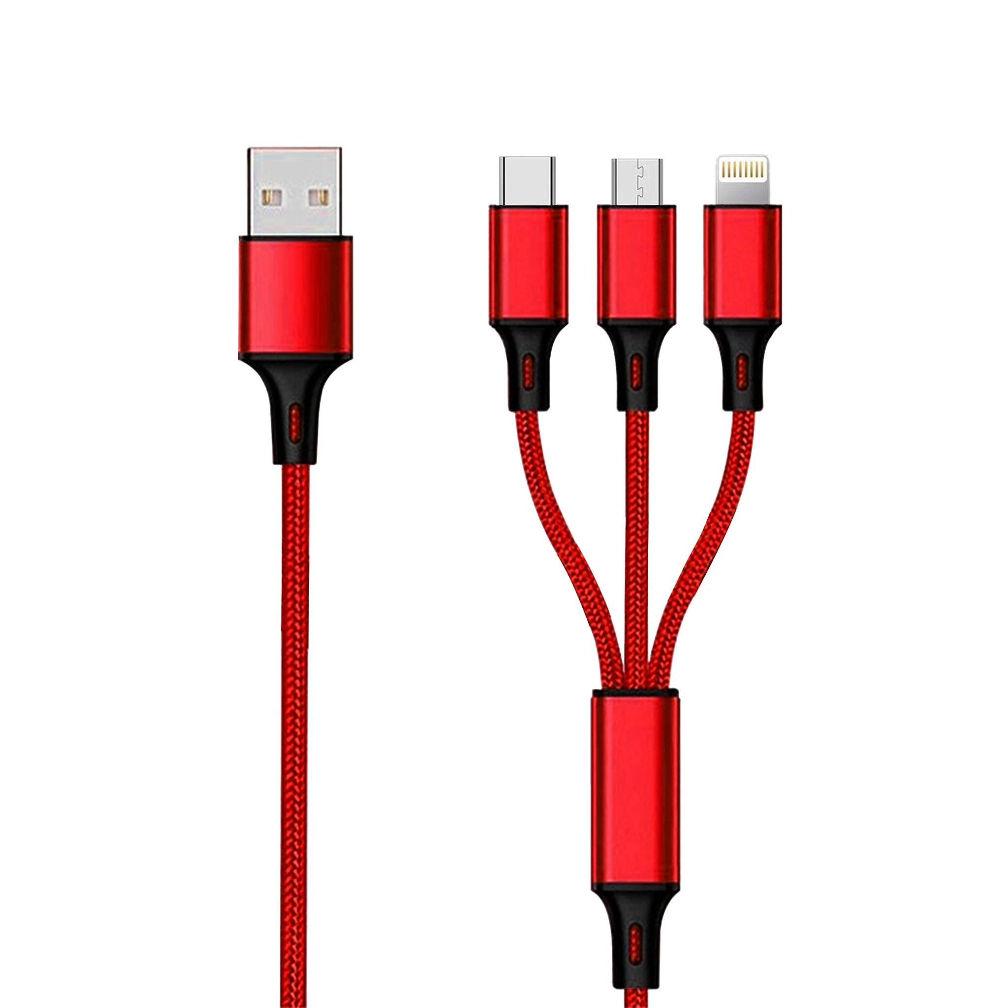 2GO USB-A - USB-C + microUSB + cablu Lightning 1,5 m roșu (797150)