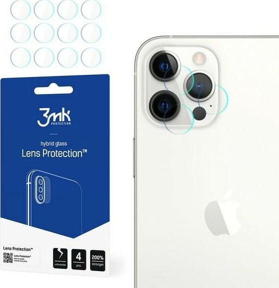 Set 4xFolie Protectie Sticla Flexibila 3MK pentru Camera iPhone 12 Pro Max (6.7`)), Structura Incasabila, 7H, 0.2 mm