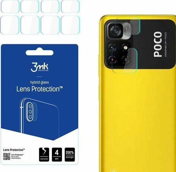 Set 4 x Folie protectie camera telefon 3MK, Sticla, compatibil cu Xiaomi Poco M4 Pro 4G, Transparenta