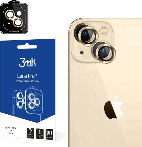 3MK 3MK Lens Protection Pro iPhone 15 6.1` galben/galben Protecție lentile camerei cu cadru de montare 1 buc.