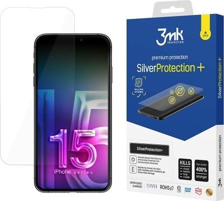 3MK 3MK Silver Protect+ iPhone 15 6.1` Antymikrobowa folia montowana na mokro