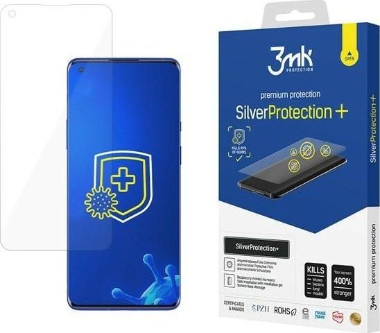 Folie Protectie Antimicrobiana 3MK pentru OnePlus 9, Silver Protection +, Aplicare cu gel, Transparenta