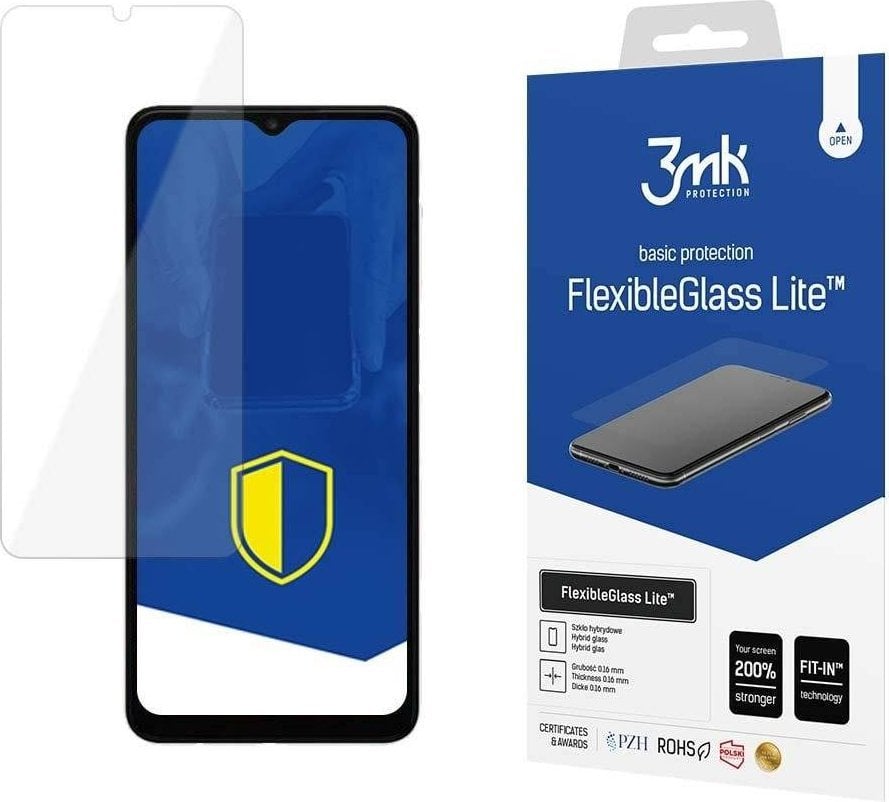 3MK Samsung Galaxy A04s - FlexibleGlass Lite™ este un produs de protectie pentru ecranul telefonului, fabricat din sticla flexibila, special creat pentru a oferi o protectie optima impotriva zgarieturilor si a altor daune accidentale. Este compatibil