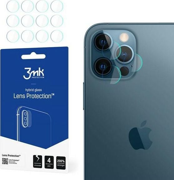 Set 4xFolie Protectie Sticla Flexibila 3MK pentru Camera iPhone 12 Pro (6.1`), Structura Incasabila, 7H, 0.2 mm