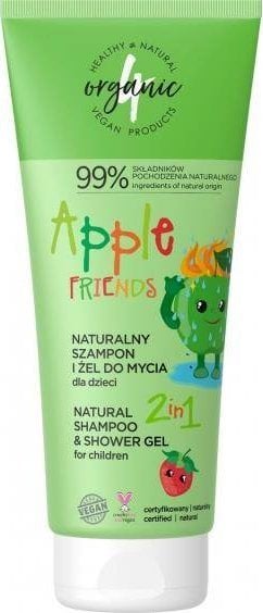 4organic 4ORGANIC_Șampon și gel de spălat natural pentru copii 2in1 Apple Friends 200ml