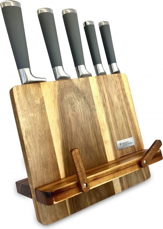 5 KNIFE SET IN acacia BLOC 93306 KASSEL Cu TABLETĂ Stand