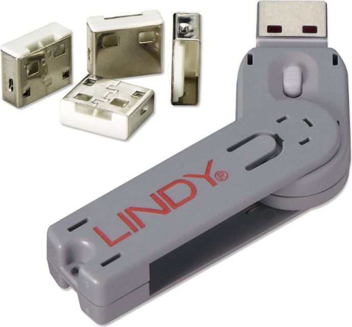 Accesoriu de calculator lindy USB port lock (blocker) alb, 4 buc (cu cheie) (40454)