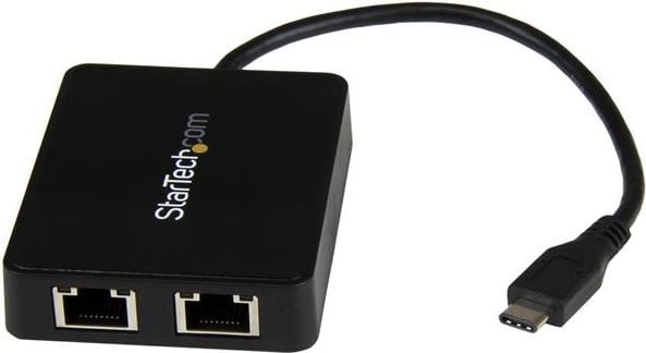 Placi de retea - Accesoriu laptop startech USB C - 2x RJ45 + USB-A negru (US1GC301AU2R)