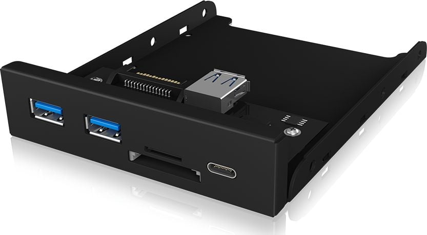 Acesoriu de retea pentru conectare simultana a mai multor dispozitive cu cititor de card ,RaidSonic , IcyBox 2x USB 3.0 1x USB C miniSD/SD , negru