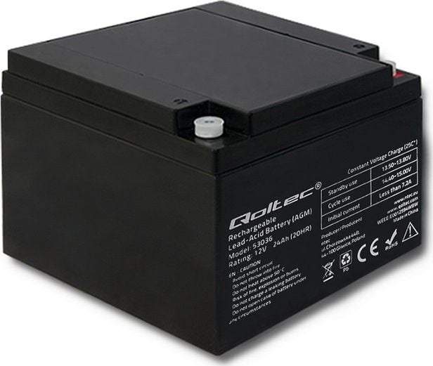 Acumulator pentru ups , Qoltec , AGM 12V 24Ah max 7.2A , negru