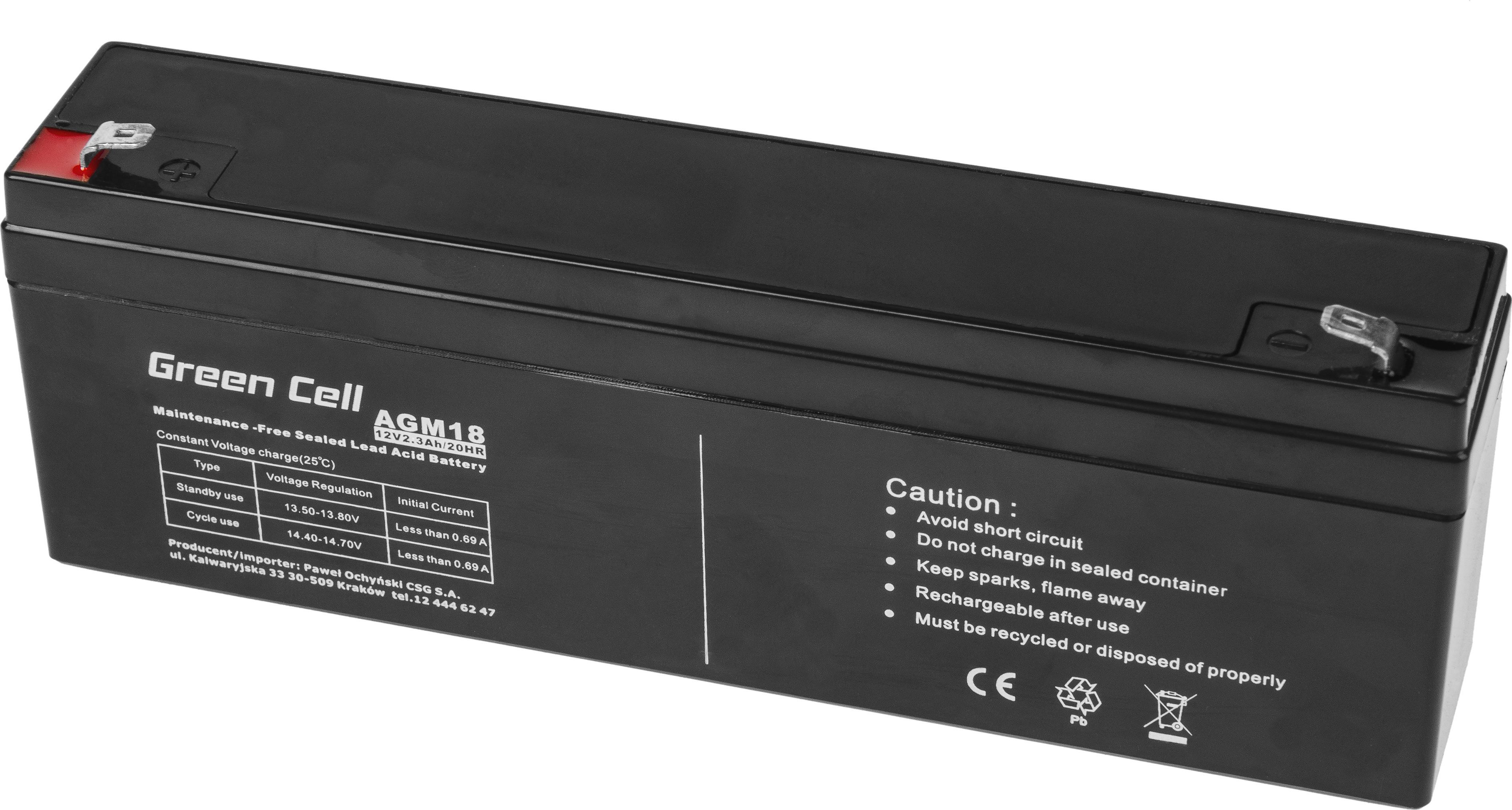 Accesorii UPS-uri - Acumulator stationar AGM 12V 2.3Ah VRLA plum acid baterie fara mentenanta jucarii sisteme de alarma Green Cell