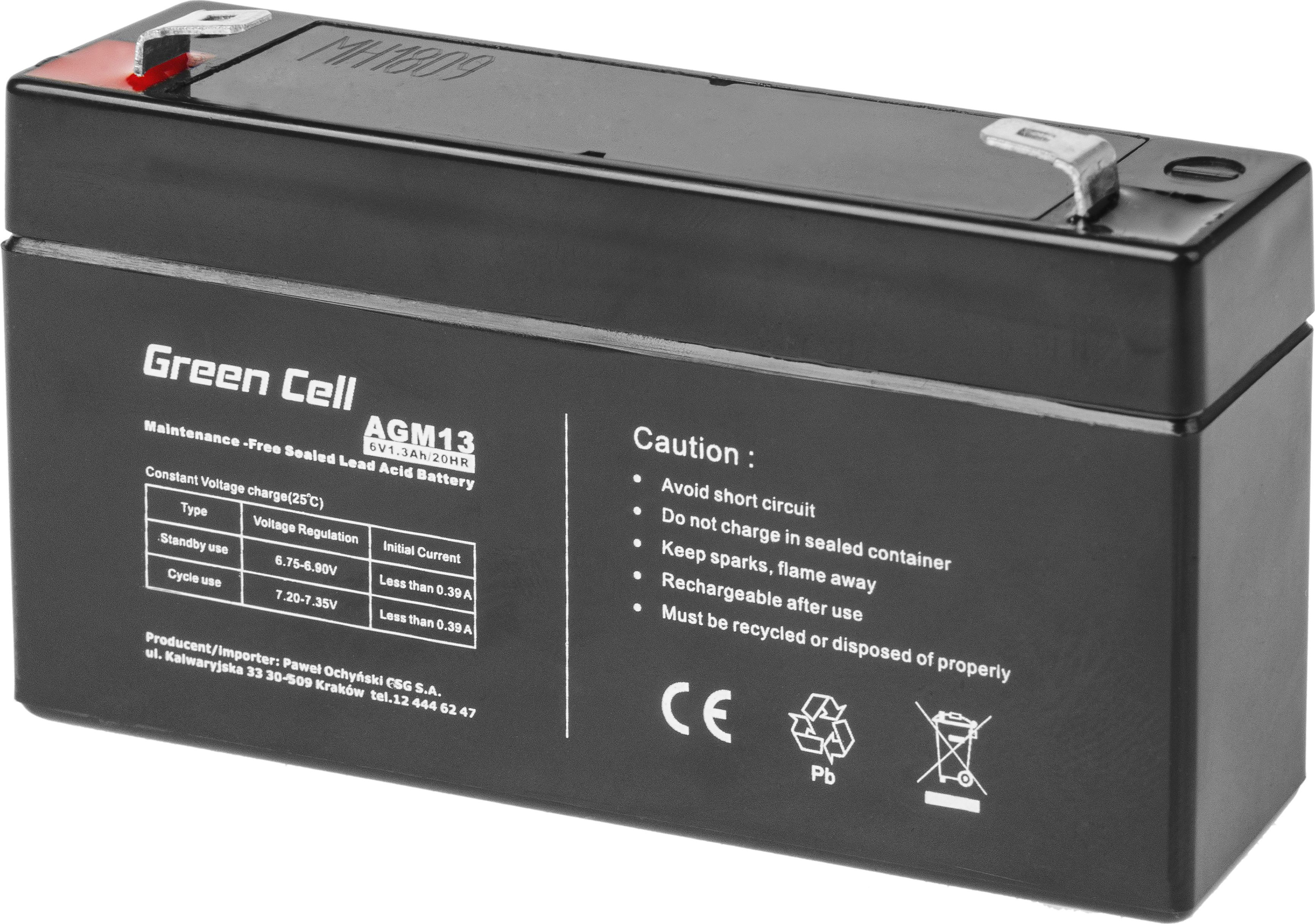 Accesorii UPS-uri - Acumulator stationar AGM 6V 1.3Ah VRLA plum acid baterie fara mentenanta jucarii sisteme de alarma Green Cell