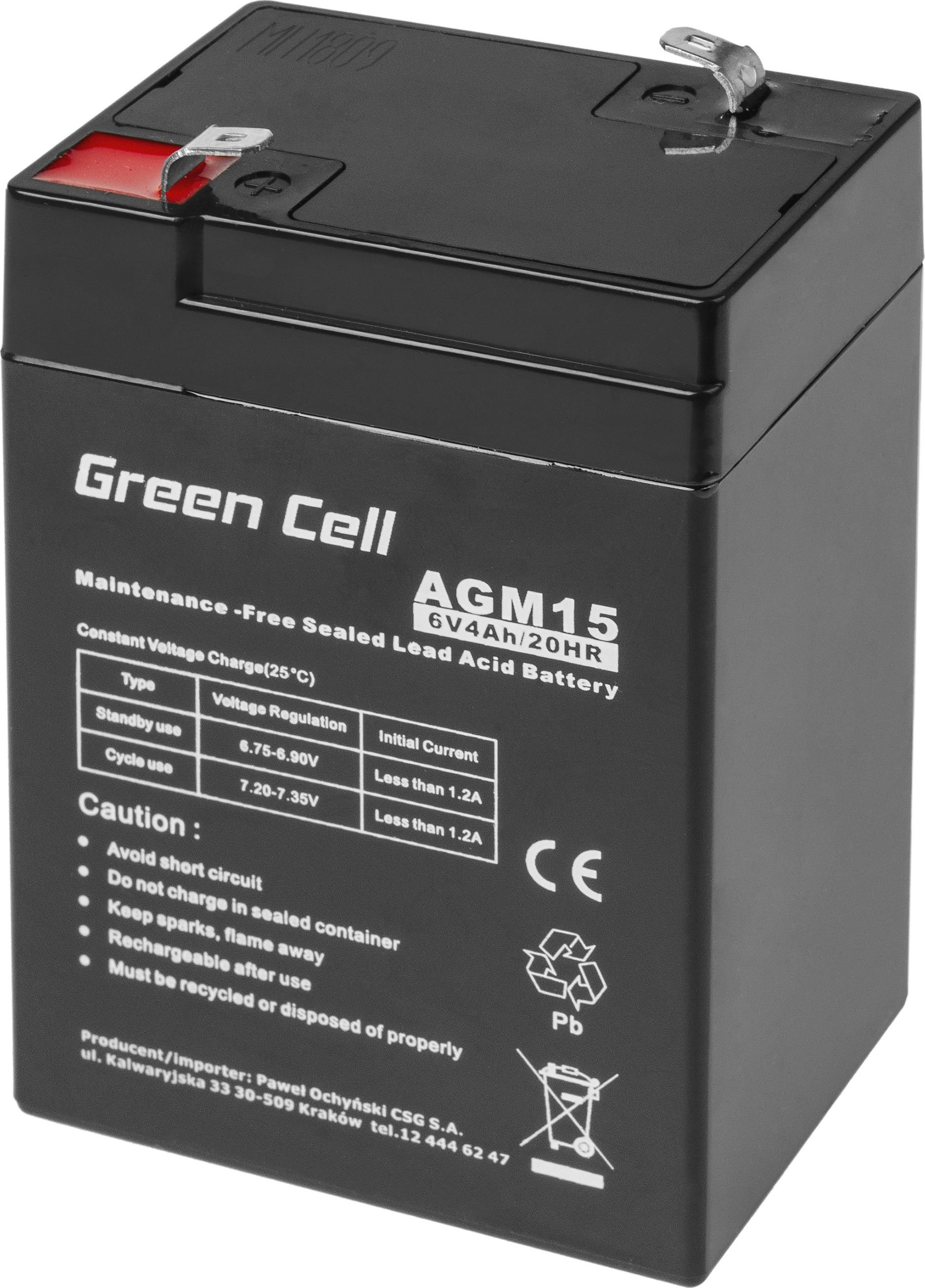 Acumulator stationar AGM 6V 4Ah VRLA plum acid baterie fara mentenanta jucarii sisteme de alarma Green Cell