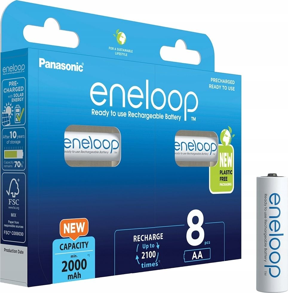 Acumulatori Panasonic Eneloop 2100 cicluri, 2000mAh, R6 AA Blister 8, BK-3MCDE/8BE