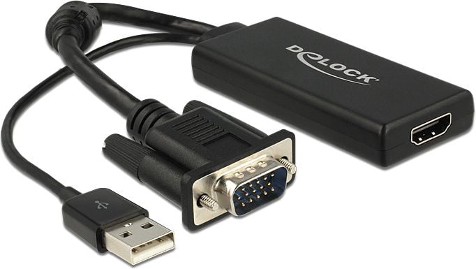 Delock D-Sub (VGA) - Adaptor AV HDMI + USB-A negru (62668)