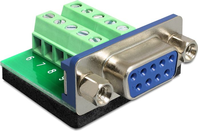 Adaptor , Delock , Sub/D 9 pin mama &gt; Bloc terminal 10 pin , albastru cu verde