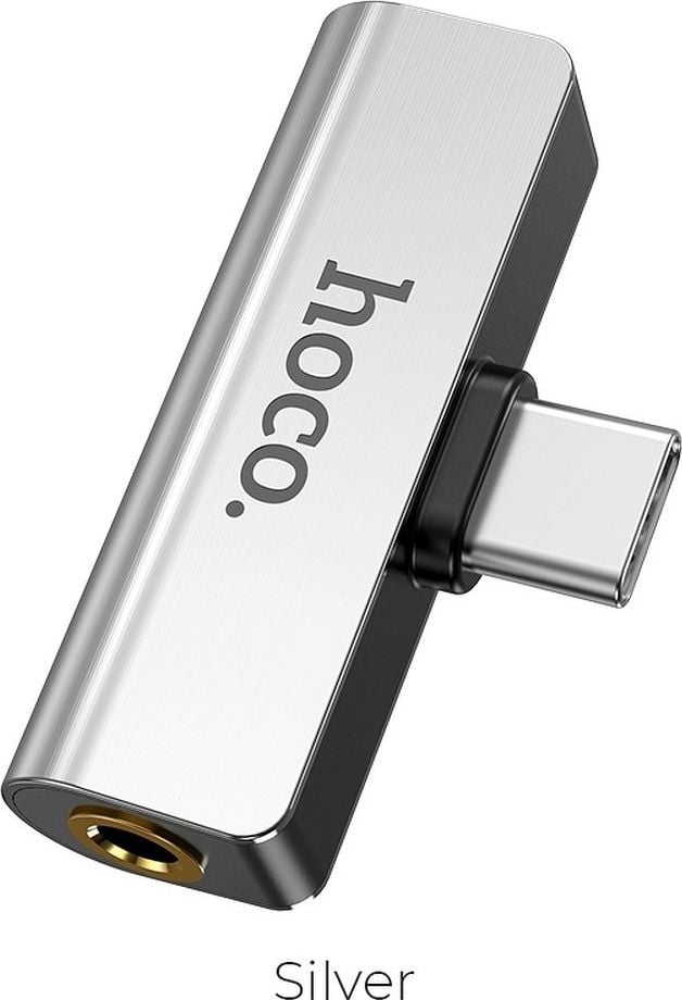 Adapter USB Hoco LS26 USB-C - Jack 3.5mm x2 Srebrny (6931474705884)