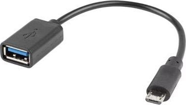 Adaptor USB 2.0 OTG Lanberg 42444, microUSB tata la USB mama, cablu 15 cm, negru