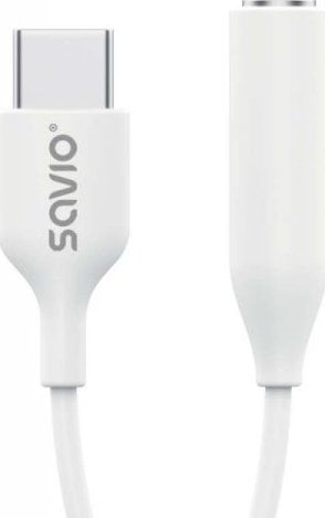 Adaptor Savio AK-52, USB-C tata la Mini Jack 3.5 mm mama, Compatibil cu Samsung, 11 cm, Alb