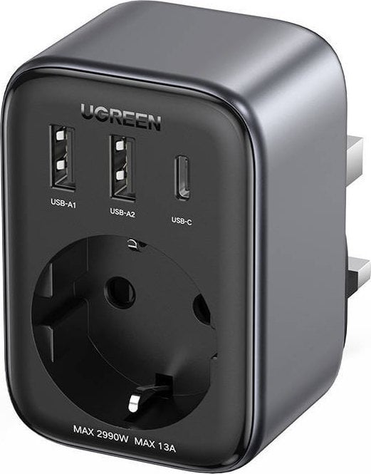 Adapter USB Ugreen Adapter podróżny EU na UK UGREEN CD314 2xUSB-A, 1xUSB-C