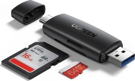 Adaptor USB Ugreen Adaptor USB + USB-C UGREEN CM304 SD + cititor de carduri microSD (negru)