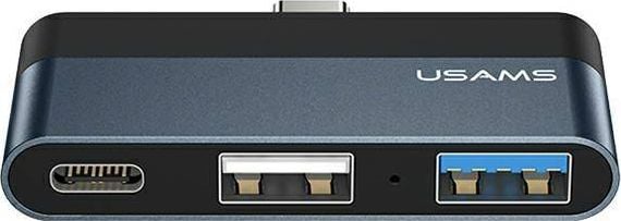 Adaptor Multiport Hub 3 in 1 US-SJ490, USB Type-C la USB 3.0, USB 2.0, USB Type-C, Negru-Gri