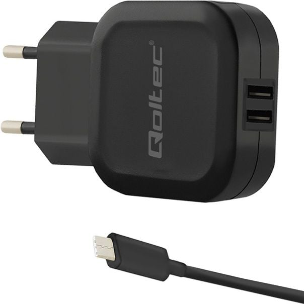 Adaptor AC Qoltec, 17W, 5V, 3.4A, 2xUSB, USB tip C