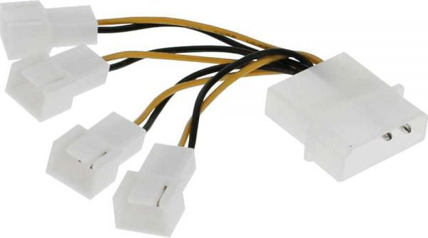 Adaptor alimentare InLine Molex pentru 4 ventilatoare, 1 x molex 4-pin, 4 x fan 3-pin, 12V