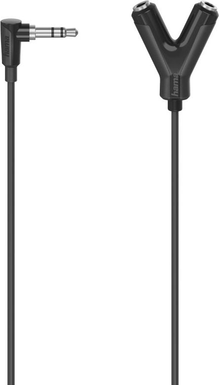 Cabluri si adaptoare - Adaptor audio Hama 205190, mufa 3,5 mm tata - 2 x mufa 3,5 mm mama, 0,2 m, negru