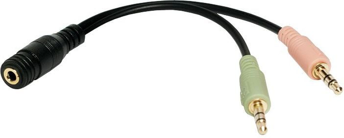 Cabluri si adaptoare - Adaptor audio stereo LogiLink CA0020, Jack 3.5 mm 4 pini mama la 2 x Jack 3.5 mm 3 pini tata, Negru