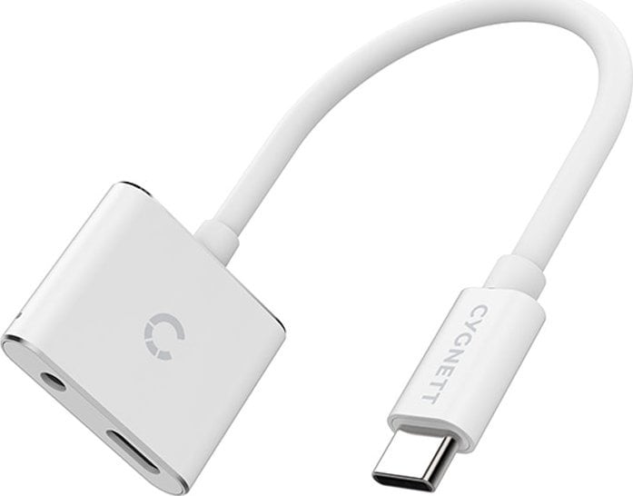 Adaptor AV Cygnett USB-C la mini mufă de 3,5 mm și adaptor audio USB-C Cygnett Essential (alb)