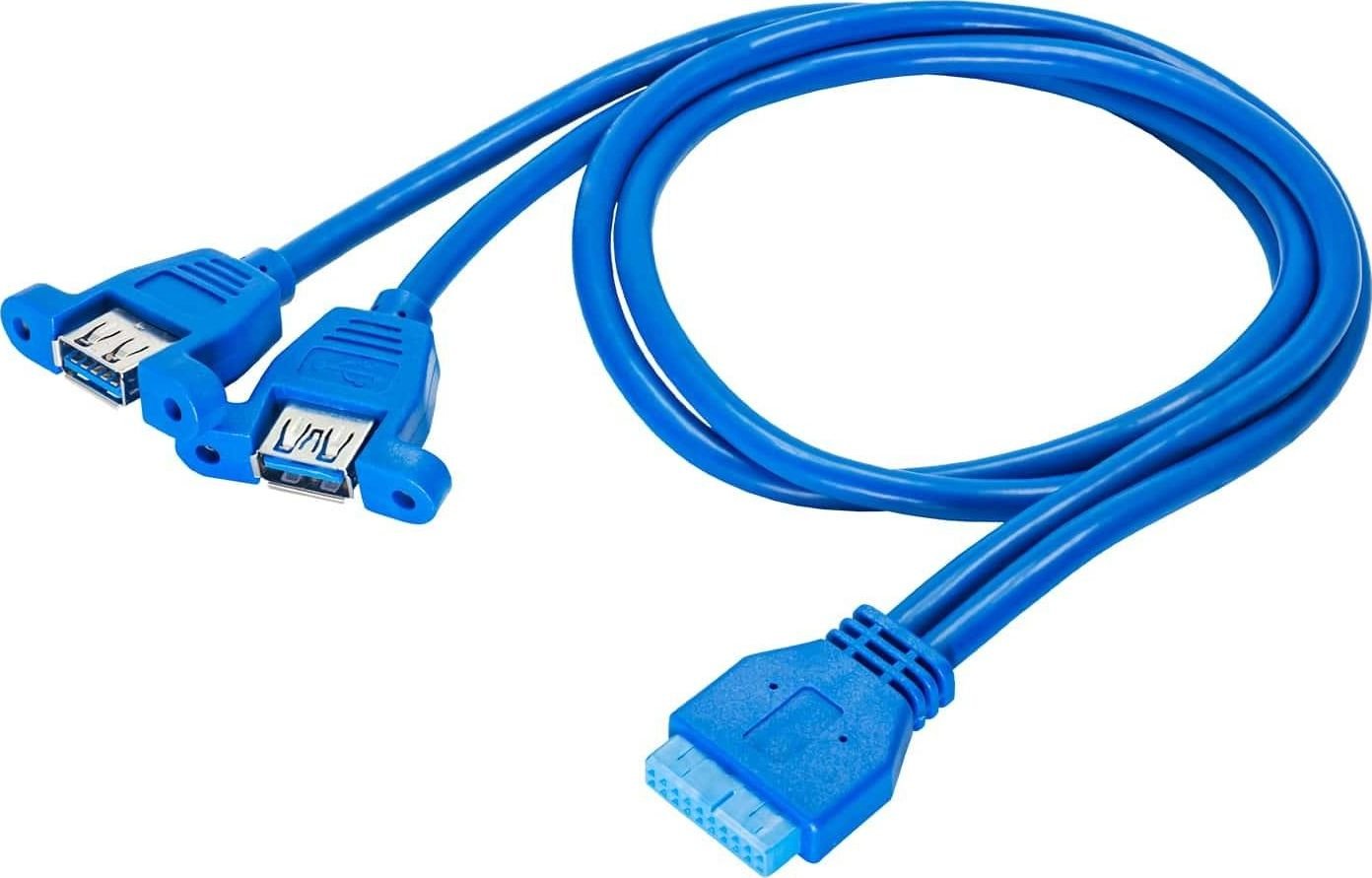 Adaptor cu cablu , Akyga , AK/CA/62 2x USB 3.0 A (mama) / USB 3.0 19 pin mama , albastru