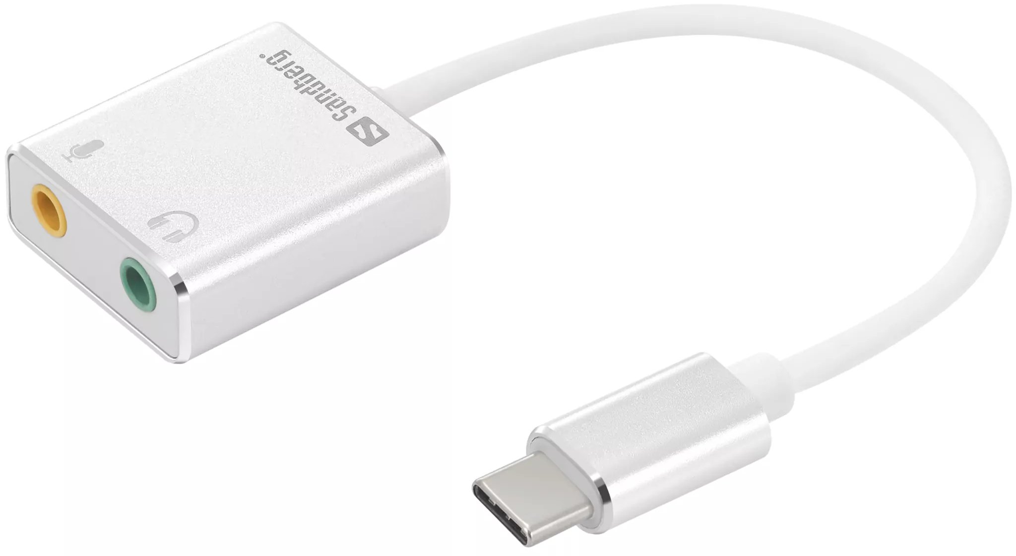 Placi de sunet - Adaptor cu cablu , Sandberg , USB C &gt; 2 x Jack 3.5 mm mama , alb