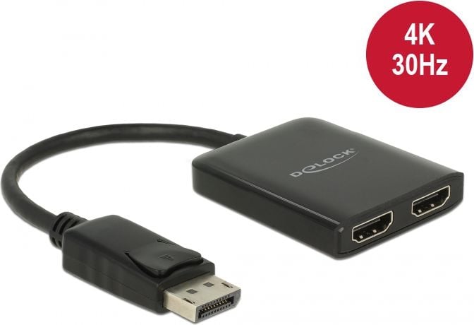 Adaptor Delock, Displayport/2xHDMI, 4K, 25cm, Negru