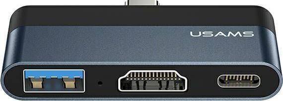 Adaptor Multiport Hub 3 in 1 US-SJ492, USB Type-C la USB 3.0, HDMI 4K, USB Type-C, Negru-Gri