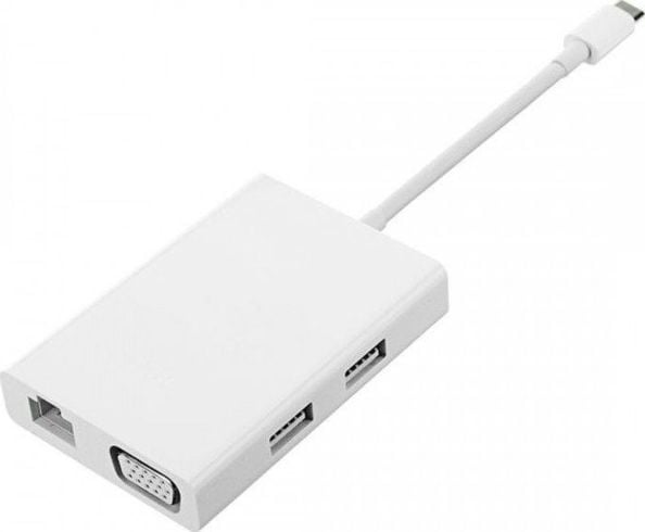 Adaptor multiport Xiaomi MI USB Type-C pentru VGA, Gigabit Ethernet, White