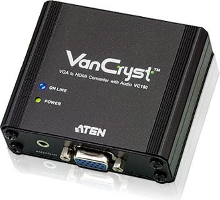 Adaptor video Aten VC180-A7-G, VGA mama si Jack 3.5mm mama la HDMI mama, Full HD 1920×1080 la 60Hz