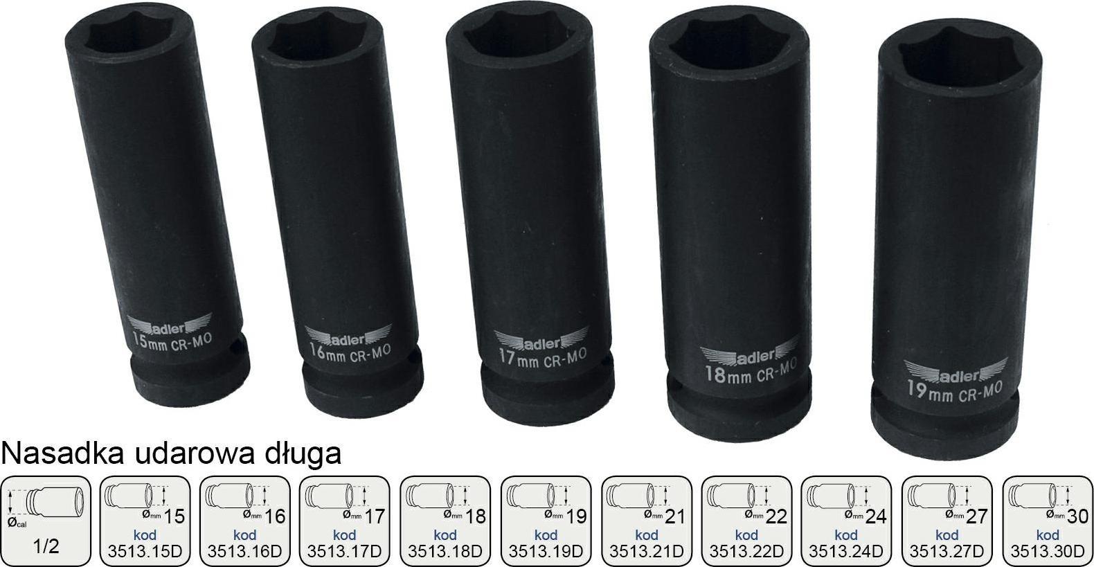 Cheie tubulara de impact 1/2` ADLER AD-3513.18D 18mm varianta lunga