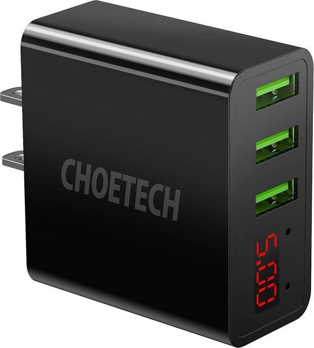 Ładowarka Choetech Ładowarka sieciowa Choetech C0026, wtyczka US, 3x USB-C z cyfrowym wyświetlaczem 15W (czarna)