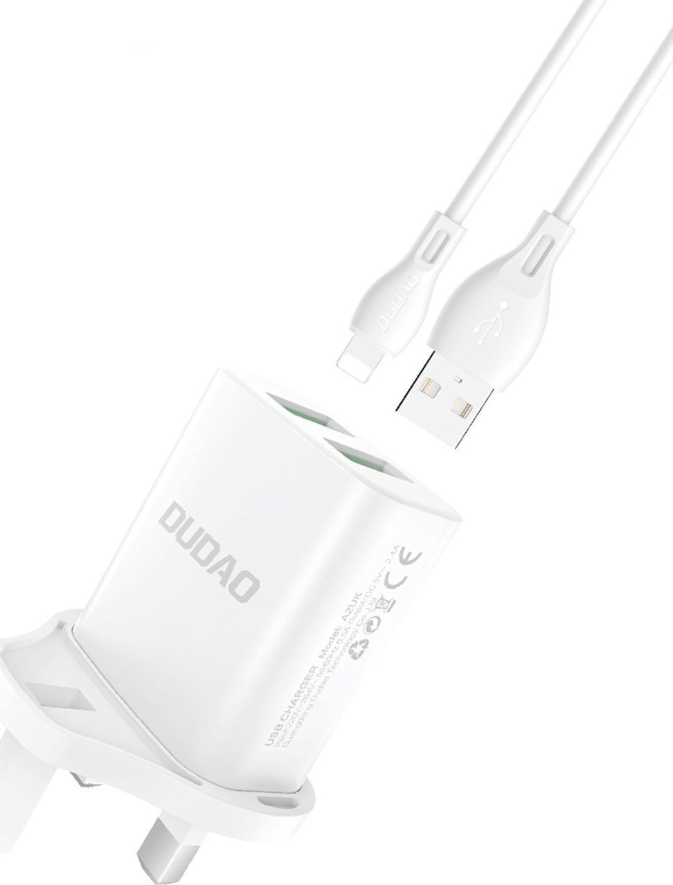 Ładowarka Dudao Dudao ładowarka sieciowa wtyczka UK (Wielka Brytania) 2xUSB-A 2.4A biała + kabel USB-A - Lightning biały