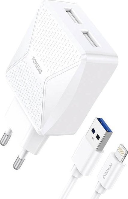Ładowarka Foneng Ładowarka sieciowa Foneng EU35 2x USB + kabel USB do Lightning 2.4A (biała)