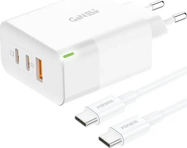 Ładowarka Foneng Ładowarka sieciowa Foneng GAN65 USB-A, USB-C, USB-C GAN65, 2.4A, 65W (biała)