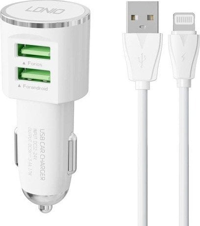 Încărcător LDNIO Încărcător auto LDNIO DL-C29, 2x USB, 3.4A + cablu Lightning (alb)