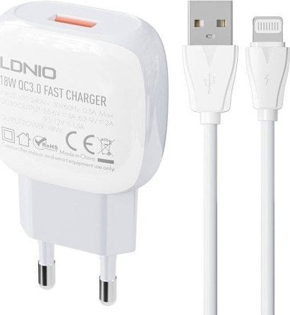 Încărcător LDNIO Încărcător de perete LDNIO A1306Q 18W + Cablu Lightning