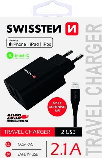 SWISSTEN, adaptor de rețea, s Lightning cablul (MFI certifikace), 100-240, 5V, 2100mA, telefoane de încărcare și alte dispozitive